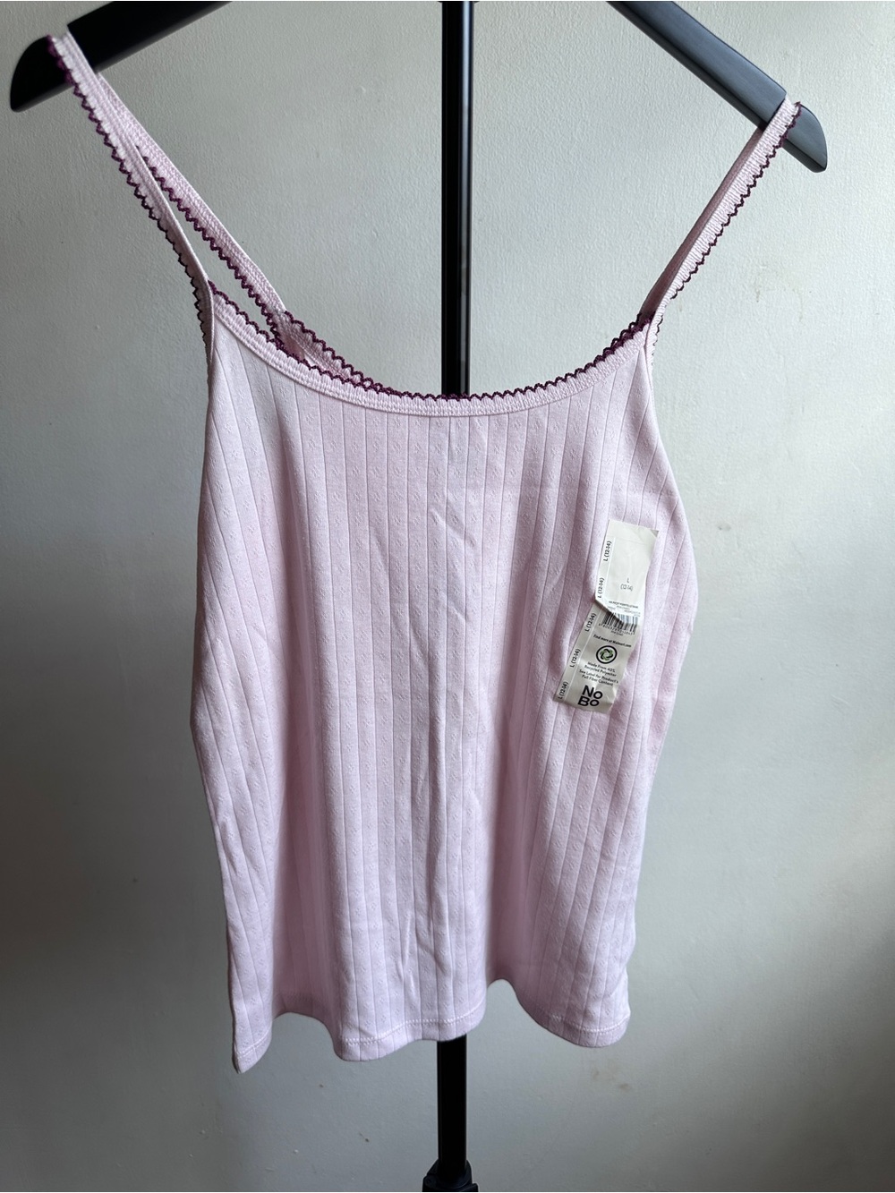 No Boundaries Light Pink Ribbed Cami with Dark Pink Trim (L)